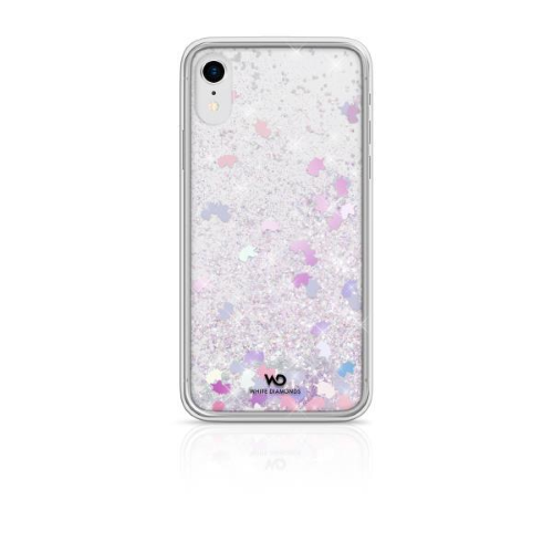 WHITE DIAMONDS APPLE iPHONE X/XS COVER IN TPU E POLICARBONATO TRASPARENTE CON GLITTER FLUTTUANTI MOTIVO UNICORNS